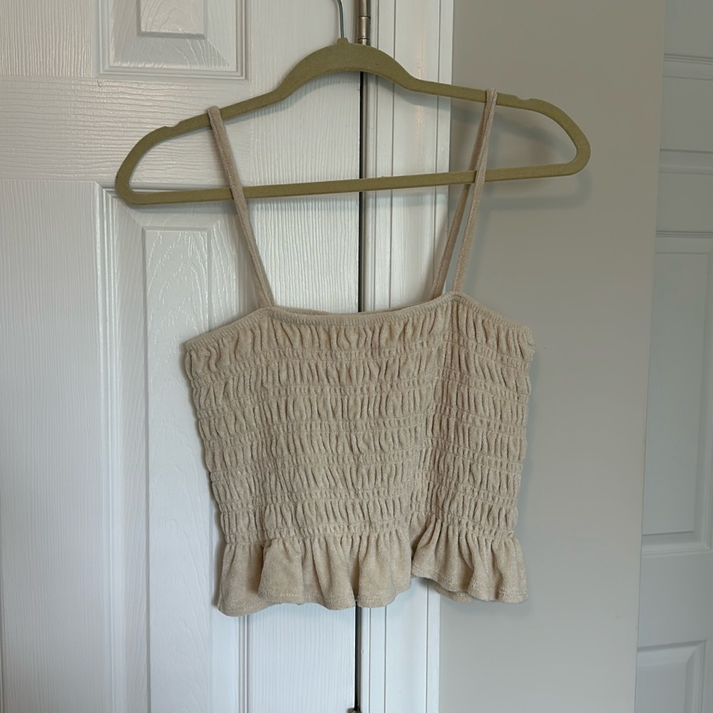 H&M Smocked Terry Cloth Cropped Camisole Tank Top Beige Women’s Medium